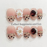 10Pcs Cute Cat Eye Almond Fake Nail Blue Shiny with Small Rhinestone Nail Art Nude Color Short Oval Finished Artificial Manicure