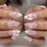 Pink Polka Dot Press on Nails Short Almond Fake Nails French Tip False Nails with Polka Dots Design Reusable Glue on Nails