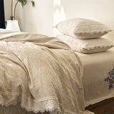 20% Linen And 80% Cotton Vintage French Jacquard Lace Embroidery Bedding Set Duvet Cover Flat/Fitted Bed Sheet Pillowcases 4Pcs