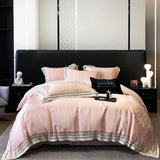 Pink Jacquard Bedding Sets Luxury Satin Cotton Embroidery Duvet Cover Fitted Bed Sheet Pillowcases Home Textile