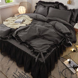 Luxury Black Princess Bedding Sets Kawaii Bed Skirt Sheet Pillowcase Fashion Girl Duvet Cover 4 Pieces Home Decoration