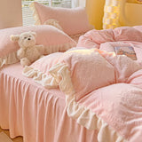 Warm Carved Milk Fleece Four-piece Winter Thickened Princess Wind Double-sided Fleece Bed Skirt Bed Sheet Bedding