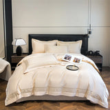 600TC Egyptian Cotton Light Champagne Color Luxury Embroidery Bedding Set Duvet Cover Set Flat/Fitted Bed Sheet Pillowcases 4Pcs