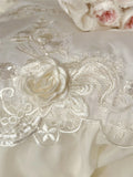 Egyptian Cotton Wedding Bedding Set, Romantic French Lace Ruffles, Flowers Embroidery, Duvet Cover, Bed Sheet, Pillowcases