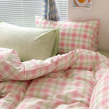 INS Pink Green Lattice Stripe Bedding Set Plaid Duvet Cover Soft Microfiber Bed Linen Twin Full Queen Size Grid Home Textiles