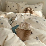 Ins Bedding Set Princess Floral Lace Simple 4pcs Bedding for Girls Woman Quilt Cover Sheet And Pillowcase Spring Home Textiles