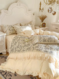 4Pcs French Vintage Pastoral Flower Cotton Bedding Hollow Lace Duvet Cover Princess Style Bedding 200x230 220x240