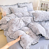 Heart Print Duvet Cover Set Princess Style Lace Ruffles Bedding Set Queen King Skin Friendly Soft Quilt Cover Sheet Pillowcases