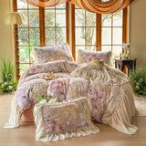 100% Cotton Double-layer yarn Bedding Set Vintage Chic Flowers Wide Chiffon Ruffle Edge Duvet cover Bed Sheet Pillowcases 4Pcs