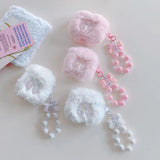 cute pink bow soft plush fluffy bluetooth headphone protector case for airpods 1 2 3 4 pro 2 protective cover luxury bracelet