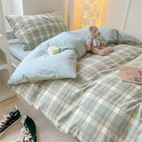Japan Style Bedding Set Plaid Duvet Cover Set With Sheet Bedroom Decor Skin Friendly King Single Double Bedding Set Home Textile