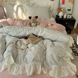 3/4Pcs Korean Princess Style Floral Ruffles Bedding Set Single Queen King Size Duvet Cover Set Bed Sheet Pillowcases