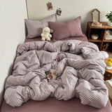 New Korean-style Muji Feng Shui Washed Cotton Quilt Cover  Multicolored Student Striped Duvet Cover Skin-friendly Bedding
