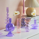 Lilac Glass Candlesticks Candle Holders Wedding Table Centerpieces Nordic Home Decoration Christmas Gift Glass Candle Holder