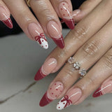 Almond Press on Fake Nails 3D Ripple Star False Nails Blue Smudge Detachable Full Cover Nails Tips 3D Shell Pearl Acrylic Nail