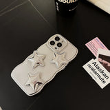 Korean 3D Puff Star Sliver Electroplated Phone Case with Bracelet Chain For iPhone 16 15 14 13 12 11 Pro Max Shockproof Cover