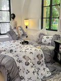 French Retro Light Luxury Washed Cotton Four Piece Set Bedroom Lace Duvet Set Single Bedding Set Dormitory Bed Linen