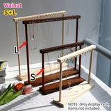 Wooden Double-Row Jewelry Display Rack Elegant Jewelry Organizer with Hooks for Necklaces Bracelets Earrings Rings Space-Saving