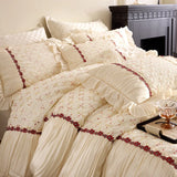 Premium Washed Cotton Bedding Sets Luxury Princess 100% Cotton Bed Set Organza Lace Sequins Duvet Cover Bed Sheet Pillowcases