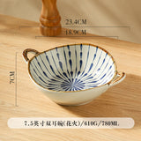 Ceramic Soup Bowl With Handle Salad Pasta Bowl Kitchen Tableware Microwave Oven Bakware 7.5inch Japanese Household Noodle Bowl