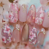 24Pcs Pink False Nails Strawberry Cherry Design Press on Nails Sweet Cute Almond Nails Wearable Fake Nails Full Cover Nail Tips
