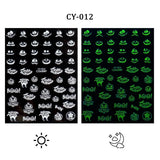 3D Luminous Nail Stickers Decals Black White Spider Web Skull Alien Planet Glow In The Dark Halloween Manicure Foils Tattoo Tips