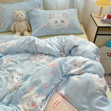 Bowknot Bedding Set Ins Girl Plaid Washed Dormitory Bed Sheet Quilt Cover Student Dormitory Three-piece Set