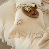 Vintage Double Layer Bow Princess Bedding Set 20% Linen And 80% Cotton Duvet Cover Set Flat/Fitted Bed Sheet Pillowcases 4Pcs