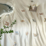 Colorful Butterfly Embroidery Lyocell Bamboo Fiber Soft Silky 3/4Pcs Bedding Set Duvet Cover Flat/Fitted Bed Sheet Pillowcases