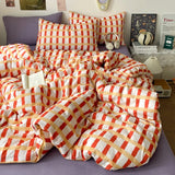 Classic Black White Plaid Bedding Set Soft Seersucker Duvet Cover Set Double-sided Checkered Quilt Cover for Single Double Bed