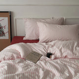 California Raspberry Ins Stripe Waed Cotton Bedding Four-Piece Set Pure Cotton Duvet Cover Bed eet Bedding Accories