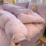 Ins Bedding Set Purple Love Stripe Double Layer Yarn Four Piece Dormitory Girl Heart Bed Sheet And Quilt Set Washed Cotton