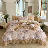 3/4Pcs Bedding Set Tencel Cotton Ice Silk French Vintage Pleated Style Luxury Duvet Cover Bed Linen 2 Bedroom With Elastic Band