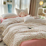 Knitted Class A Soft Bedding Set Washed Cotton Bed Sheet Queen King Size Duvet Set Flower Comforter Set Pillowcase Bed Linens
