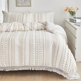3Pcs Duvet Cover Set,  100% Soft polyester Duvet Cover with Tassel Texture, Tufted Duvet Cover All Seasons