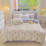 100% Cotton Skin-friendly Four Piece Set Soft Duvet Cover Set Single Couple Flower Printed Comforter Bedding Set for Adults Kids