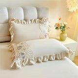 2pcs Lace Embroidery Pillowcase Lotus Leaf Pillow Cover Princess Girl Decoration Pillow Case White Pink Blue Bedding Pillow Sham