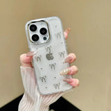 3D Glitter Bowknot Phone Case For iPhone 16 15 14 13 Pro Max Epoxy Clear Glitter Cover Shell Transparent Metal Bow Case