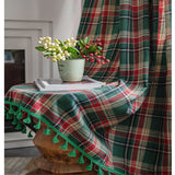Christmas Grid Curtains Road Pocket Shade Curtain for Tassel Kitchen Bedroom Room Living Bay Window Cabinet Curtain