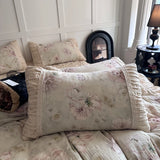 Flowers Prints Pleated Ruffles Princess Bedding Set 100% Cotton Double Layer Yarn Duvet Cover Quilted Bedspread Pillowcases 4Pcs