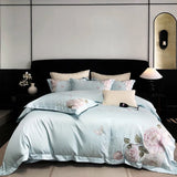 White Egyptian Cotton Bedding Set Luxury Flowers Embroidery Duvet Cover Sets Fitted Bed Sheets Pillowcases Home Textiles