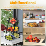 2/3 Tier Kitchen Organizer Rack Fruit Basket with Detachable Metal Holder and Wooden Handle Vegetable Bread Snacks Storage Shelf