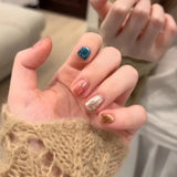 10Pcs Colorful Cat Eye Press on Nails Cute Polka Dots Fake Nails Simple Solid Color False Nails Short Square Glitter Nail Art