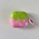 Cute lovely strawberry gloss wireless bluetooth earphone cover case for apple airpods 1 2 3 4 pro pro 2 protector with keychain