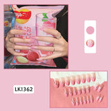 24pcs Milk White Rabbit Fake Nails Kawaii Cute Childlike Nail Art Full Cover Artificial False Nail Ballerina Press on Nails Art