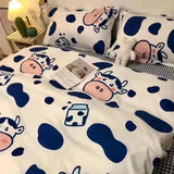 Korean Style Fashion Bedding Set Kids Adults Twin Full Queen Size Blue Bed Flat Sheet Duvet Cover Pillowcases Floral Bed Linen