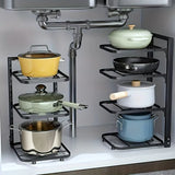 Adjustable Pot Rack Organizer Kitchen Stainless Steel Pot Storage Rack Multi-Layer Household Pot and Pan Organizer Storage Shelf