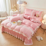 Korean Luxury Lace Ruffles Bedding Set Skin-Friendly Washed Cotton Princess Style Duvet Cover Bed Sheet Pillowcase Home Textiles