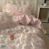 Romantic Floral Dog Cotton Bedding Set Lovely Cartoon Pure Cotton Four-Piece Suite Lace Design Cotton Duvet Cover eet Pillo...