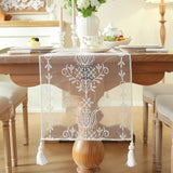 Modern Minimalist White Light and Thin Table Runner Lace Embroidery Floral Geometric Fringe Wedding Decor Tablecloth Decoration